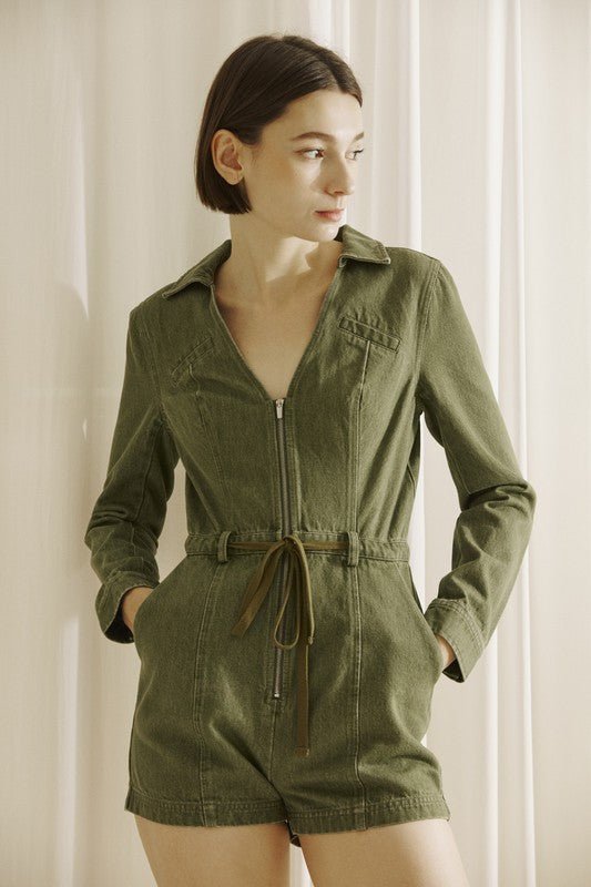 Army Denim Romper - Addie Rose Boutique - Austin