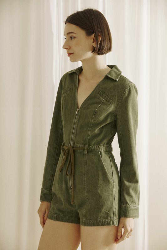 Army Denim Romper - Addie Rose Boutique - Austin