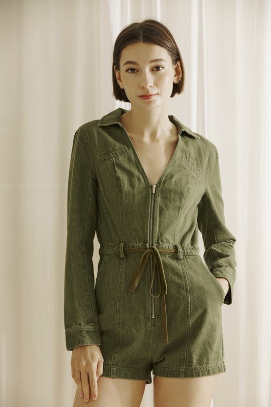 Army Denim Romper - Addie Rose Boutique - Austin