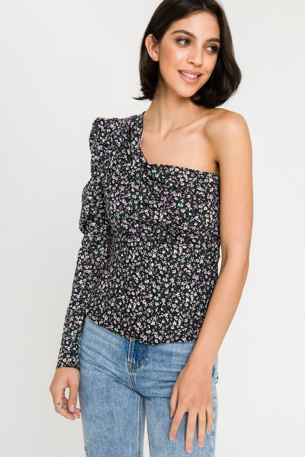 Asymmetric Floral Top - Addie Rose Boutique - Austin