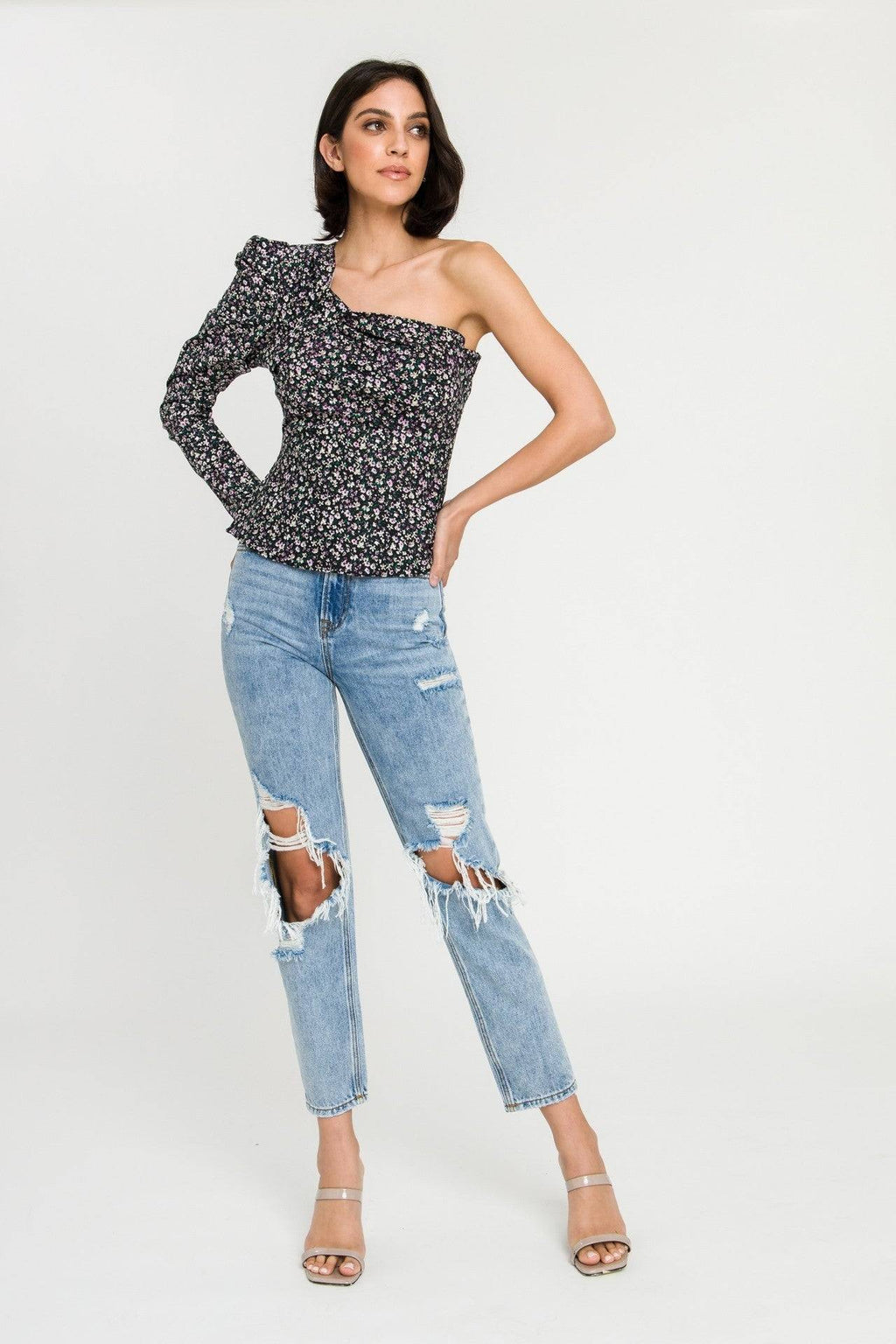 Asymmetric Floral Top - Addie Rose Boutique - Austin