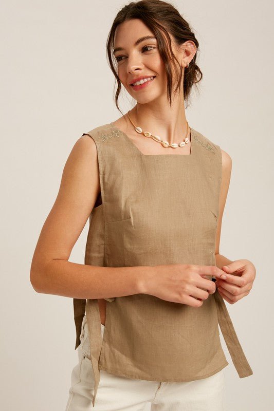 Bib Linen Top - Addie Rose Boutique - Austin