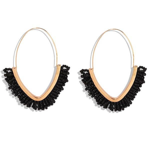 Black and Gold Boho Beaded Hoop Earrings - Addie Rose Boutique - Austin