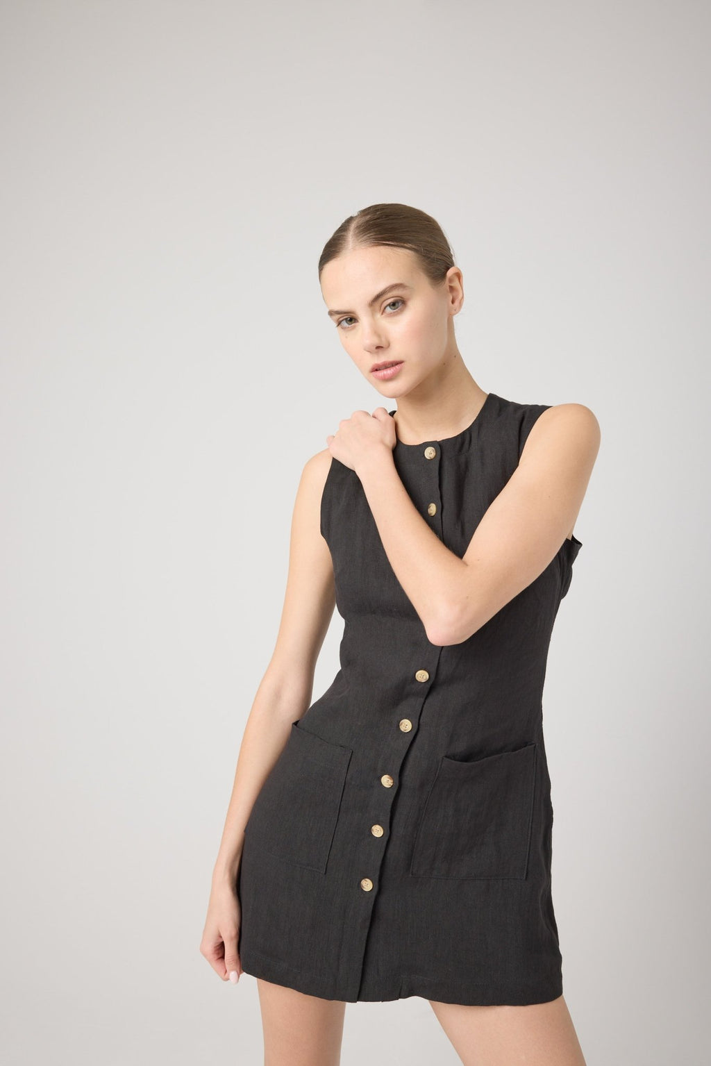 Black Linen Mini Dress - Addie Rose Boutique - Austin