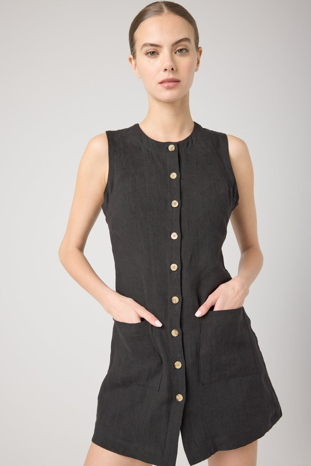 Black Linen Mini Dress - Addie Rose Boutique - Austin