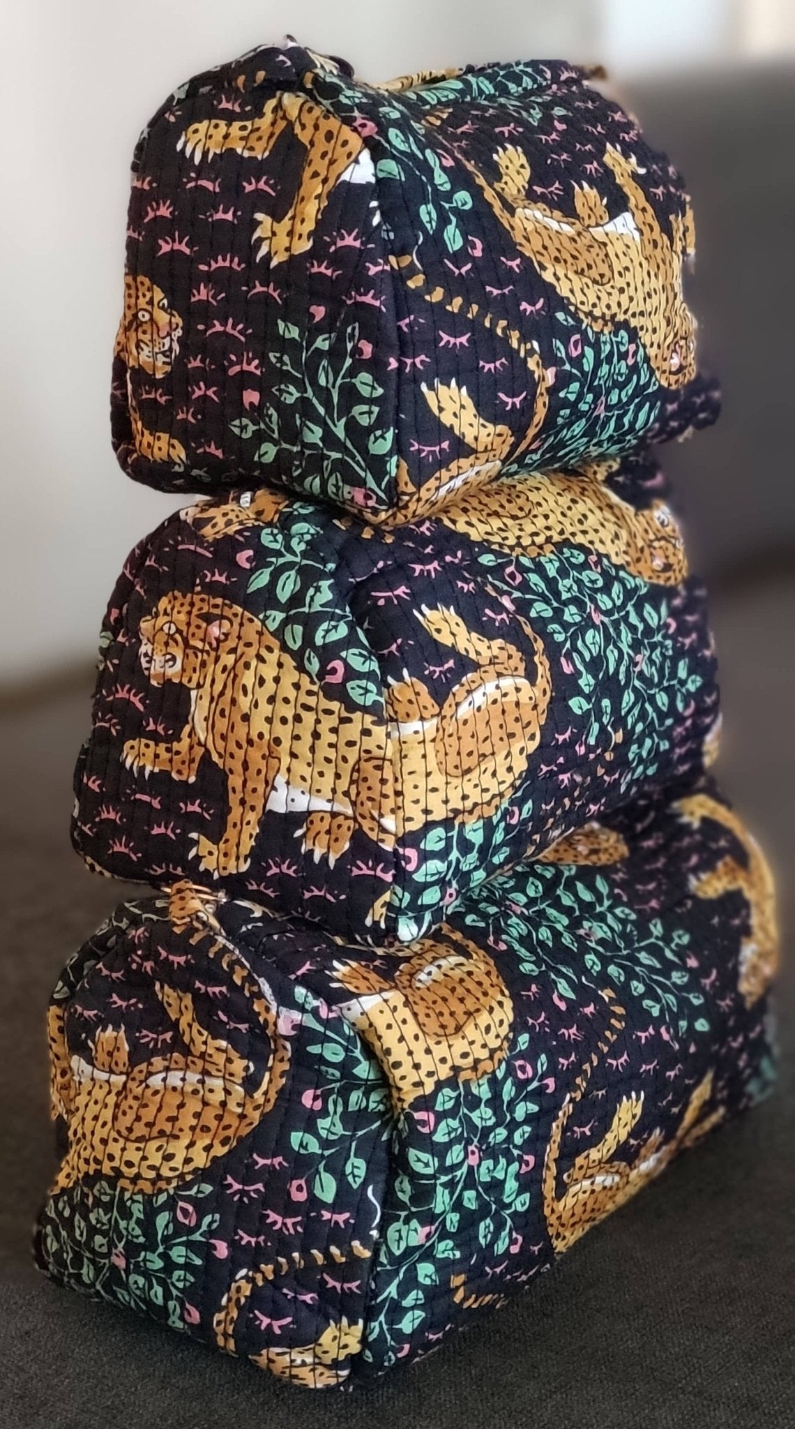 Blue Safari Cotton Quilted Makeup/Washbag - Addie Rose Boutique - Austin