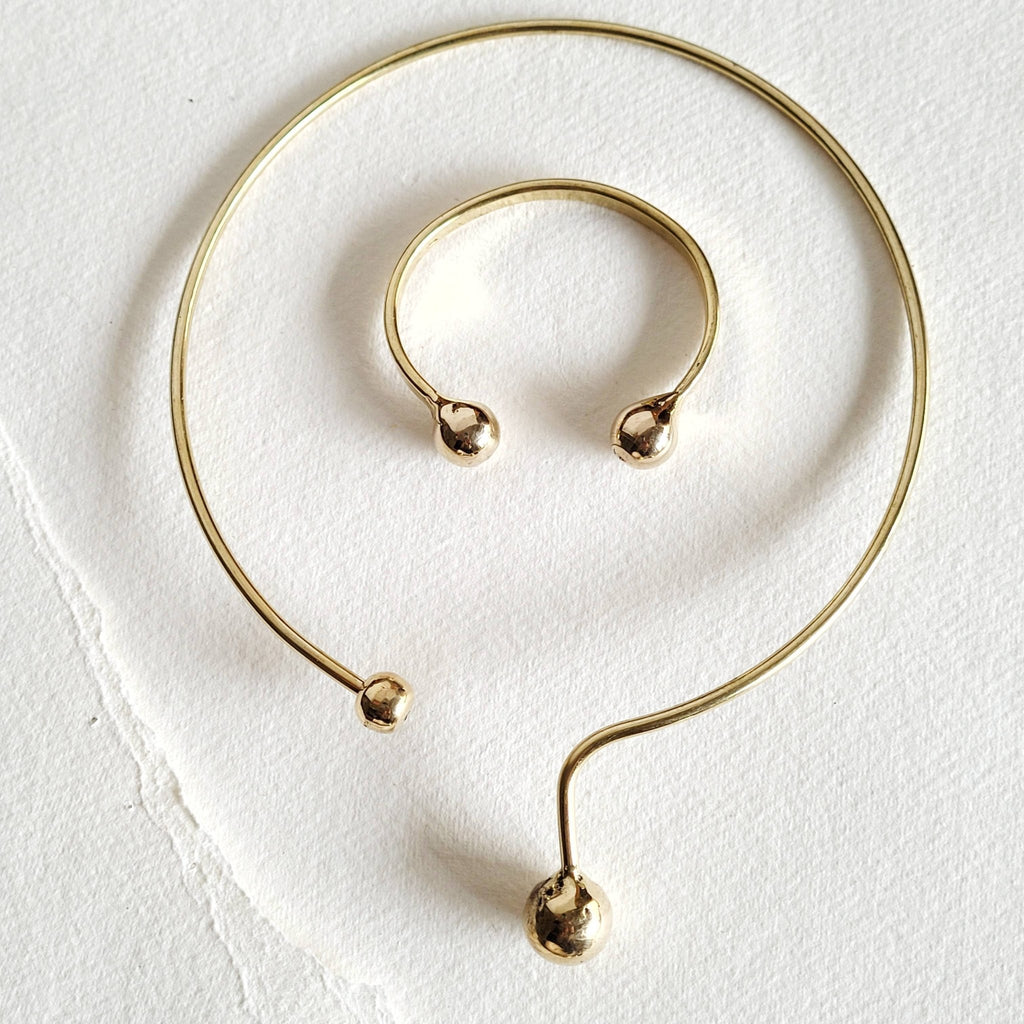Brass Drop sphere Collar necklace asymmetrical choker: Collar - Addie Rose Boutique - Austin