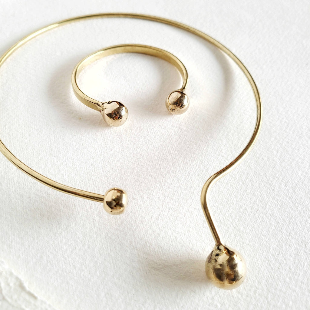 Brass Drop sphere Collar necklace asymmetrical choker: Collar - Addie Rose Boutique - Austin