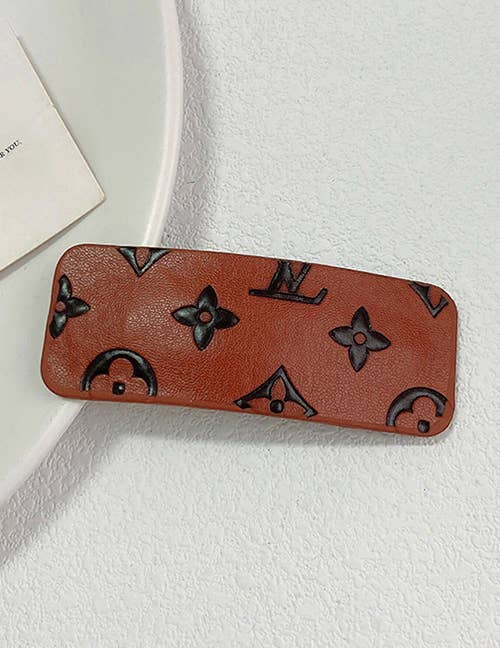 Brown Leather Letter LV Inspired Hair Slide Clip - Addie Rose Boutique - Austin