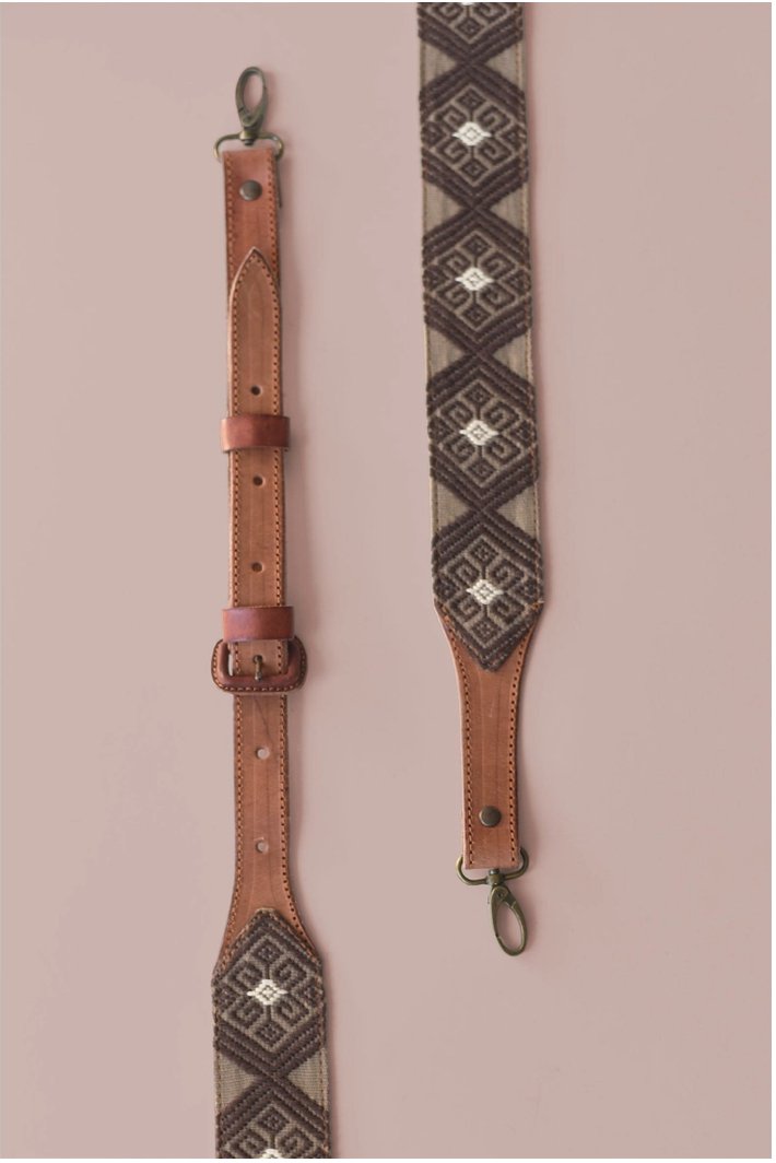 Brown Textile & Leather Strap - Addie Rose Boutique - Austin