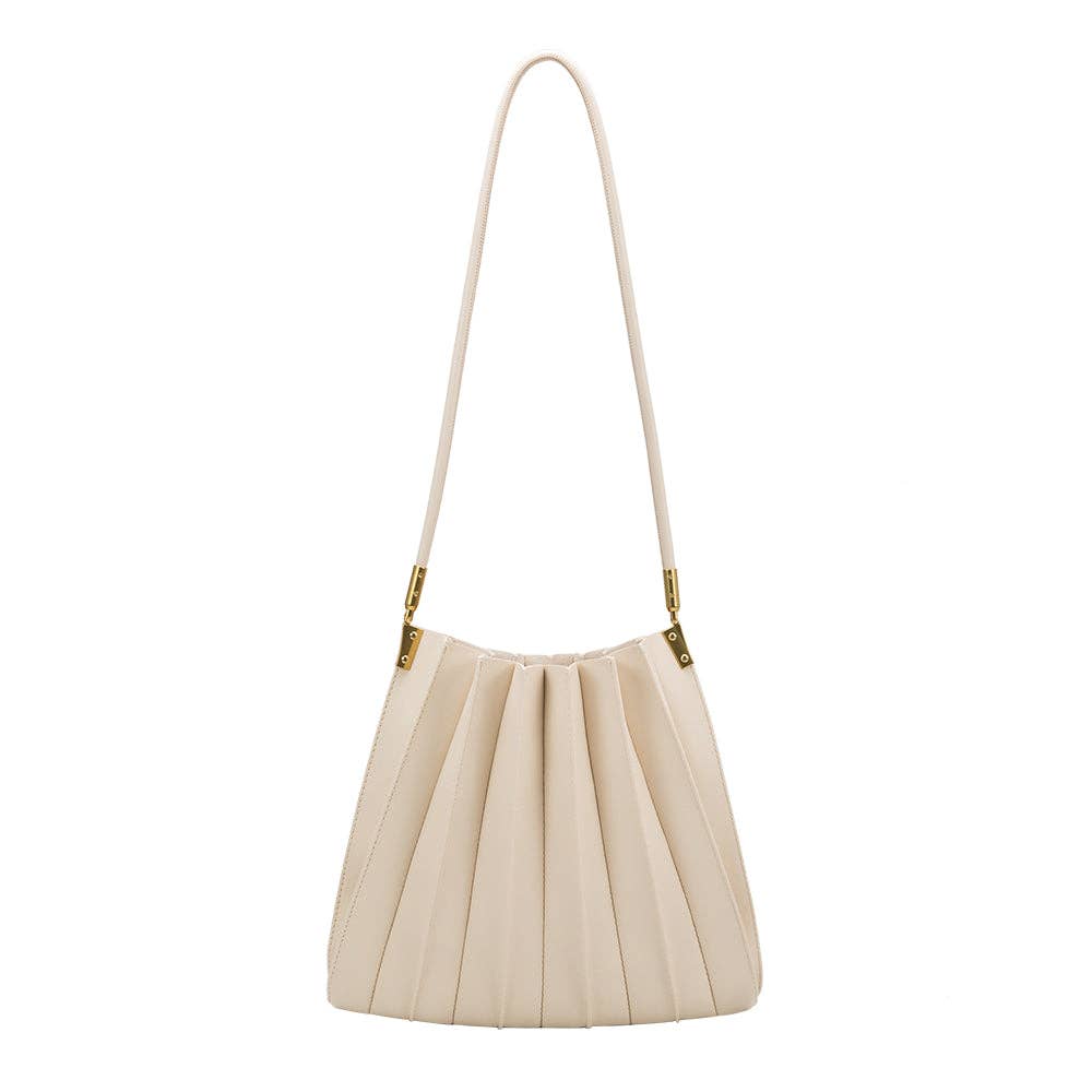 Carrie Pleated Vegan Shoulder Bag in Ivory - Addie Rose Boutique - Austin