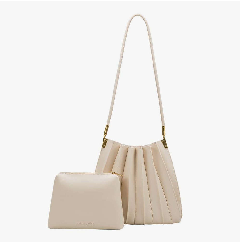 Carrie Pleated Vegan Shoulder Bag in Ivory - Addie Rose Boutique - Austin