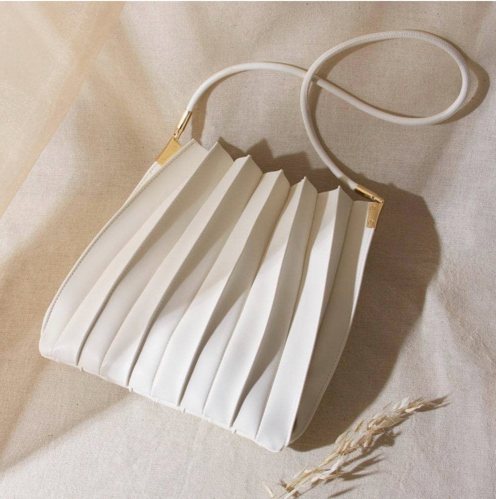 Carrie Pleated Vegan Shoulder Bag in Ivory - Addie Rose Boutique - Austin