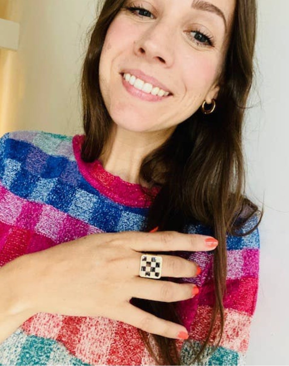 Checker Board Statement Ring - Black and White - Addie Rose Boutique - Austin