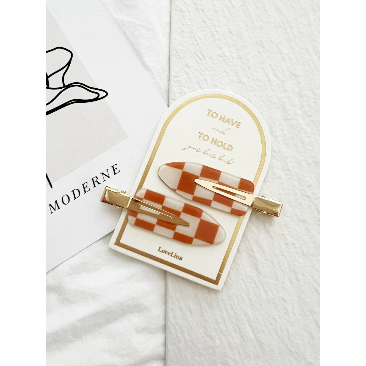 Checkered Clips - Caramel - Addie Rose Boutique - Austin