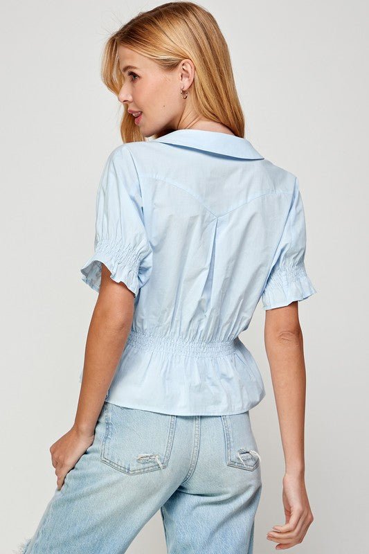 Chelsea Collar Poplin Top - Addie Rose Boutique - Austin