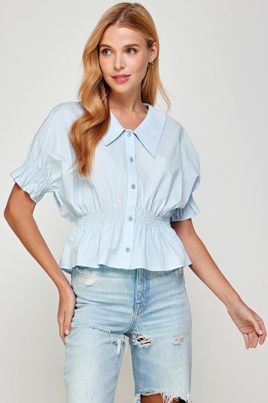 Chelsea Collar Poplin Top - Addie Rose Boutique - Austin