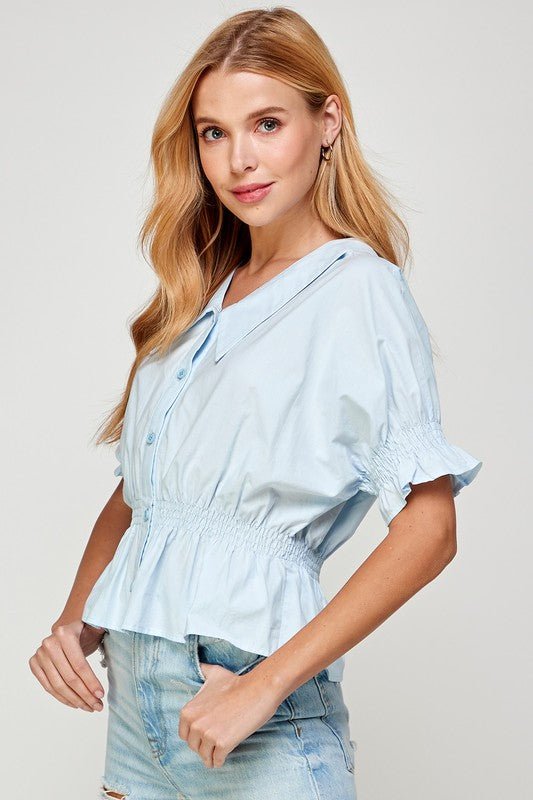 Chelsea Collar Poplin Top - Addie Rose Boutique - Austin