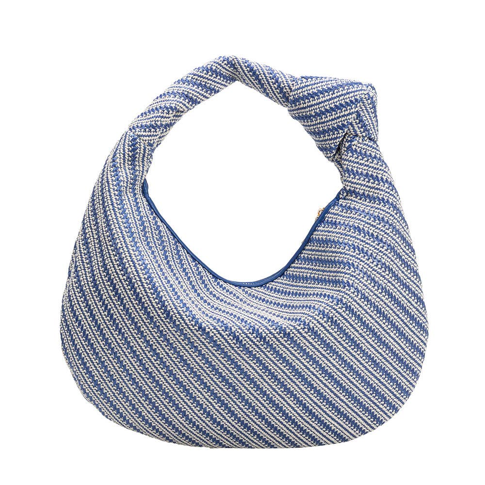 Cher Blue Raffia Straw Shoulder Bag - Addie Rose Boutique - Austin