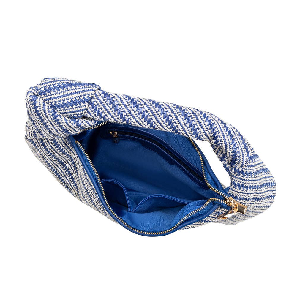 Cher Blue Raffia Straw Shoulder Bag - Addie Rose Boutique - Austin