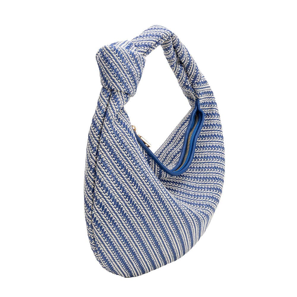 Cher Blue Raffia Straw Shoulder Bag - Addie Rose Boutique - Austin