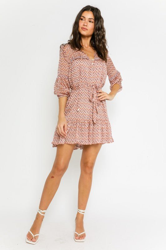 Chevron Belted Dress - Addie Rose Boutique - Austin