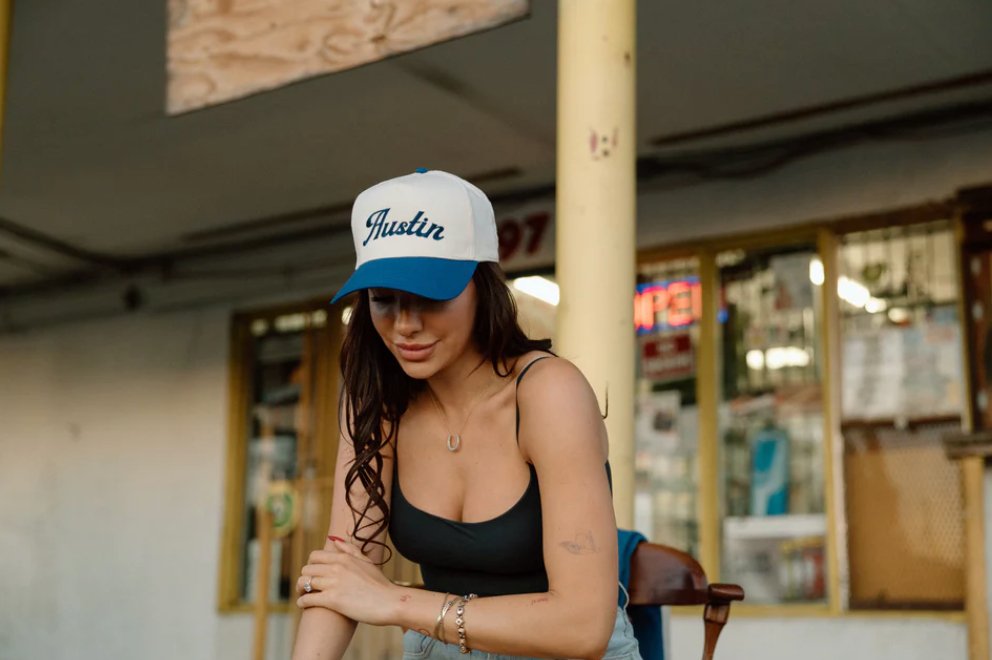 Cobalt "Austin" Canvas Trucker Hat - Addie Rose Boutique - Austin
