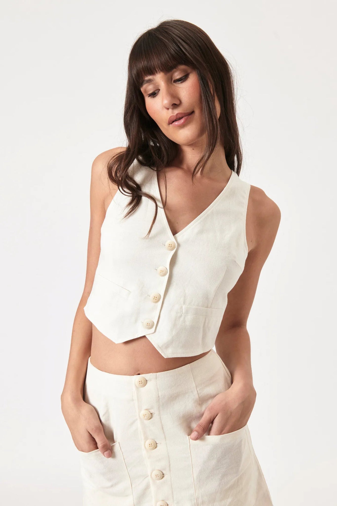 Dallas Linen Vest - White - Addie Rose Boutique - Austin