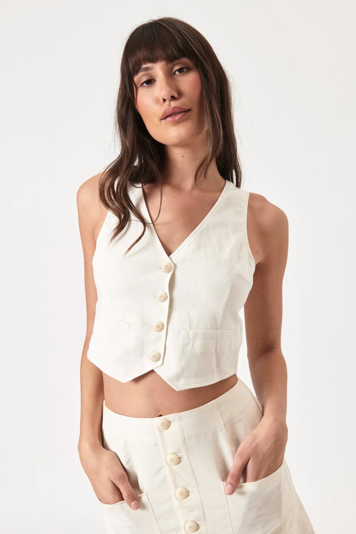 Dallas Linen Vest - White - Addie Rose Boutique - Austin