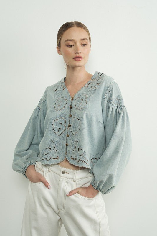 Denim Blouse - Addie Rose Boutique - Austin