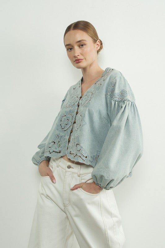 Denim Blouse - Addie Rose Boutique - Austin