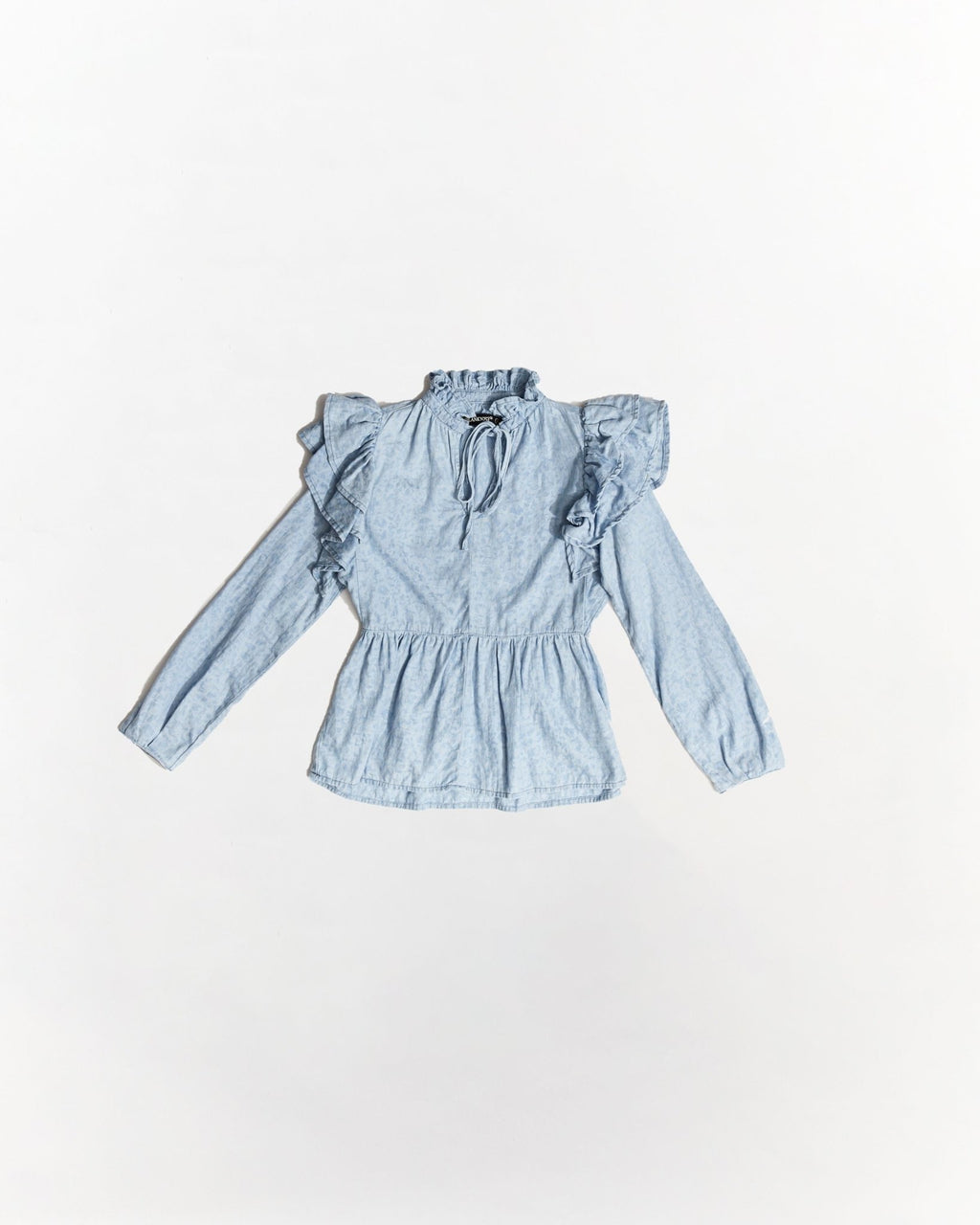 Denim Shirt with Ruffle Detail - Addie Rose Boutique - Austin