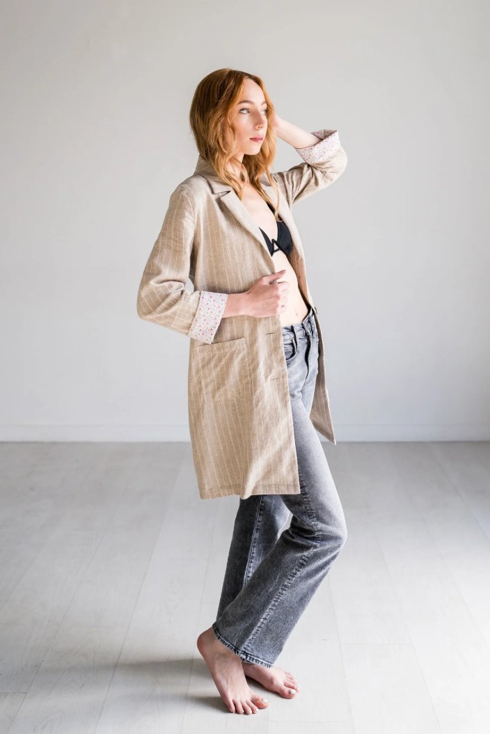 Desert Sand Longline Relaxed Blazer - Addie Rose Boutique - Austin