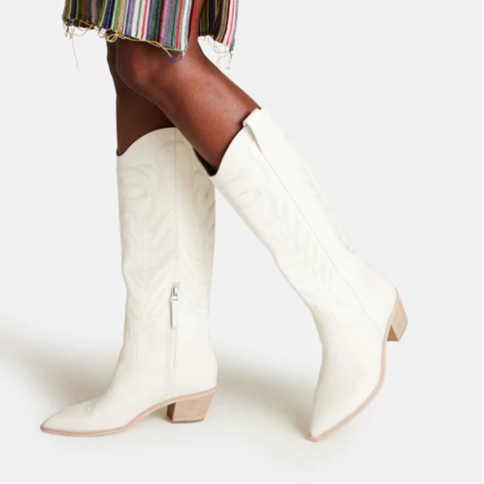 Dolce Vita Solei Boots - White Embossed Leather - Addie Rose Boutique - Austin