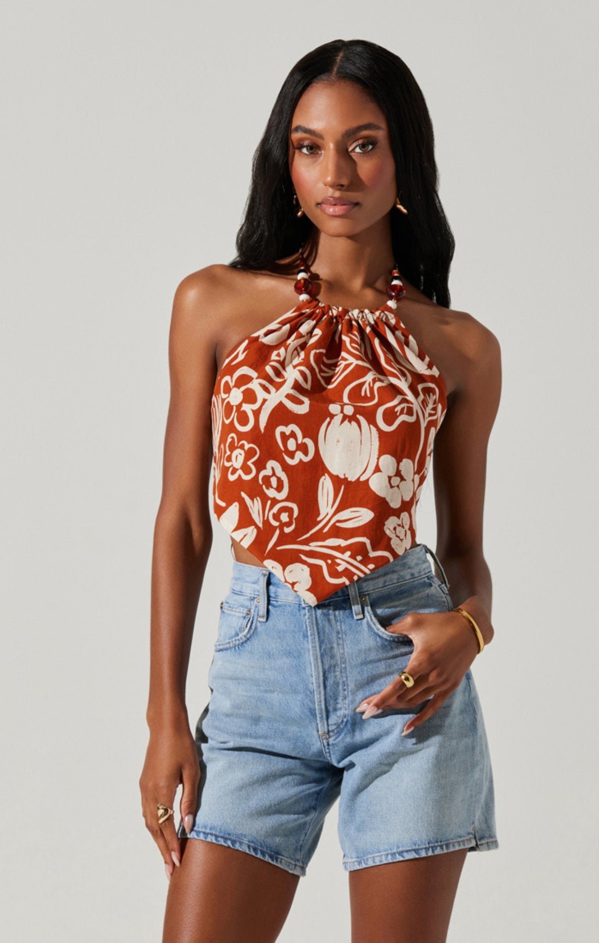 Domenica Patterned Rust Top - Addie Rose Boutique - Austin