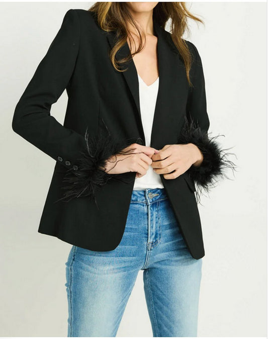 Dove Feather Trim Blazer - Addie Rose Boutique - Austin