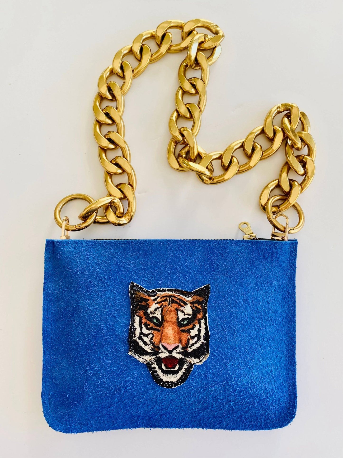 Eden - Blue Suede Tiger Purse with Chain - Small Leather Bag - Addie Rose Boutique - Austin