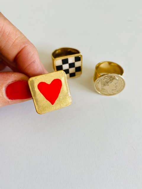 Eden - Hand Painted Red Heart Ring Gold Band - Addie Rose Boutique - Austin