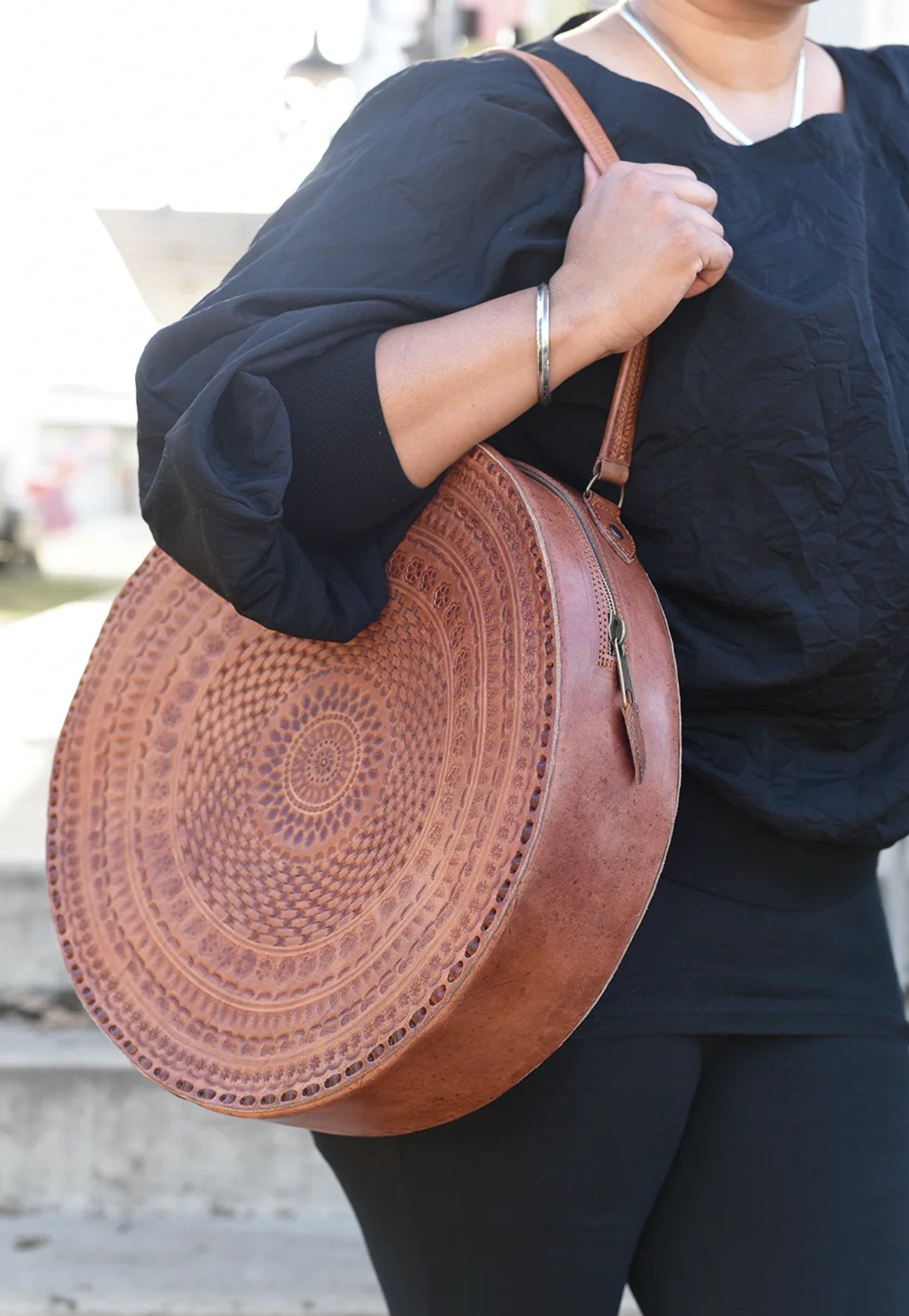 Embossed Circle Bag - Addie Rose Boutique - Austin