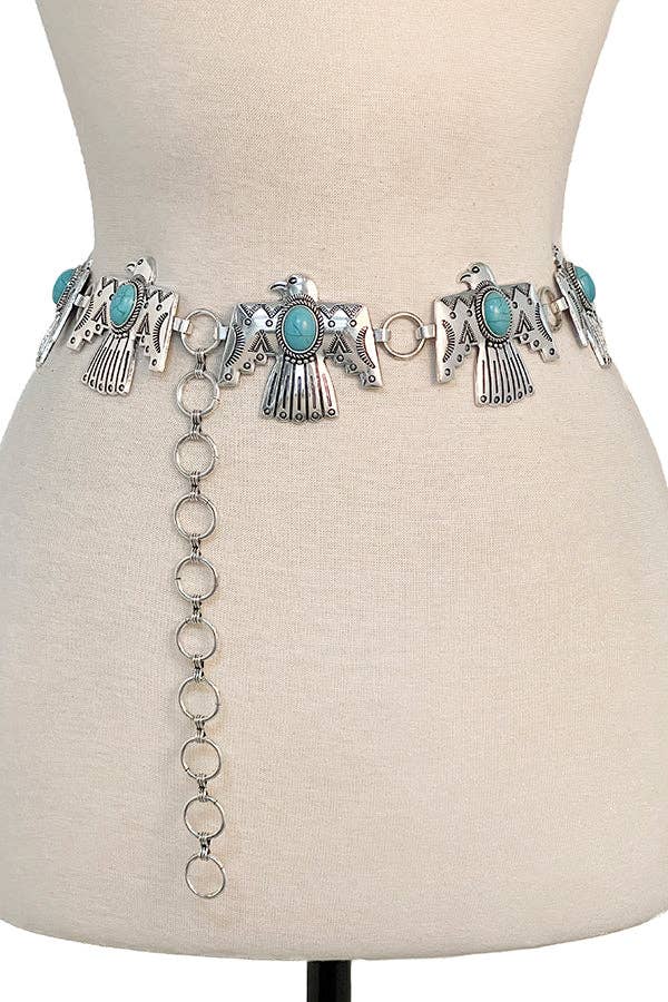 Etched Thunderbird Chain Link Belt: Small/Medium - Addie Rose Boutique - Austin