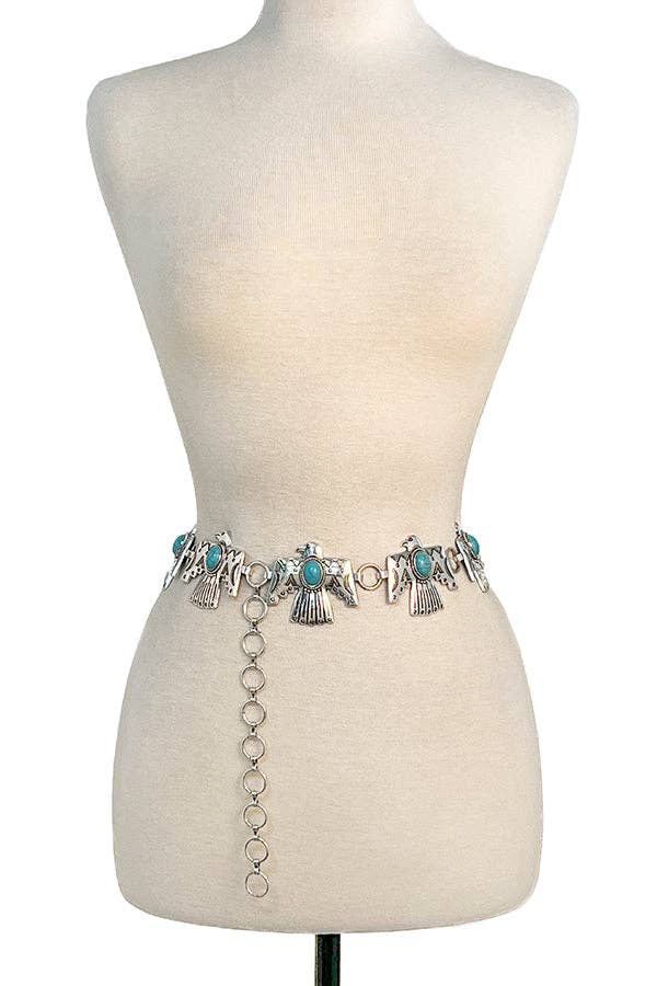 Etched Thunderbird Chain Link Belt: Small/Medium - Addie Rose Boutique - Austin