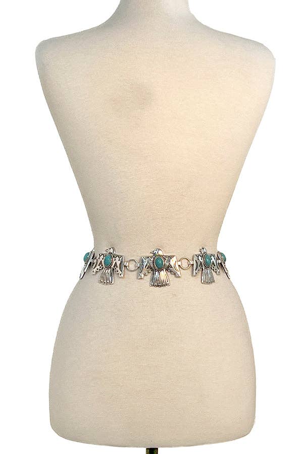 Etched Thunderbird Chain Link Belt: Small/Medium - Addie Rose Boutique - Austin