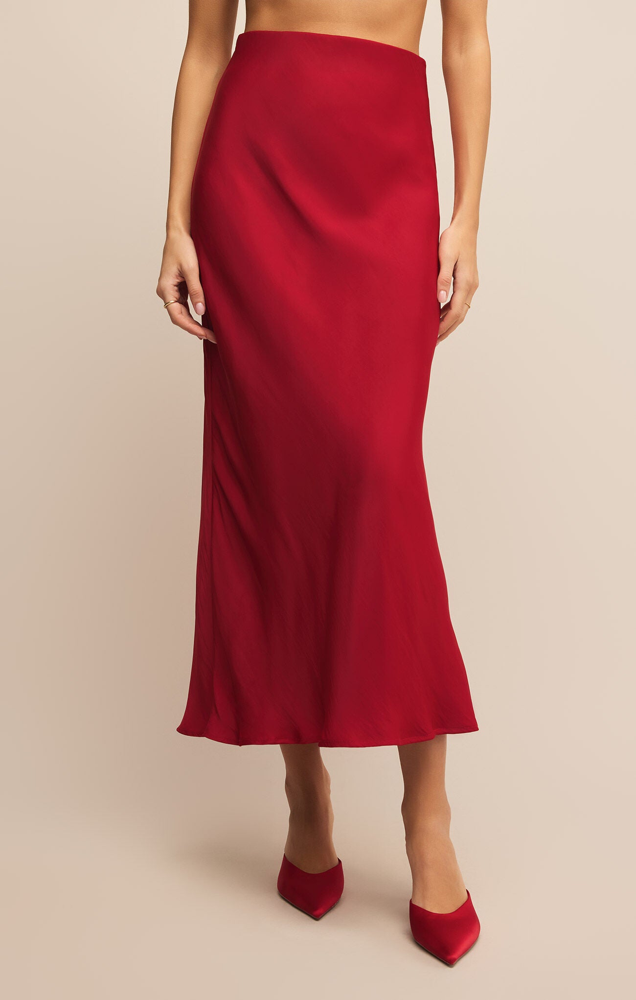 Europa Poly Sheen Skirt Red - Addie Rose Boutique - Austin