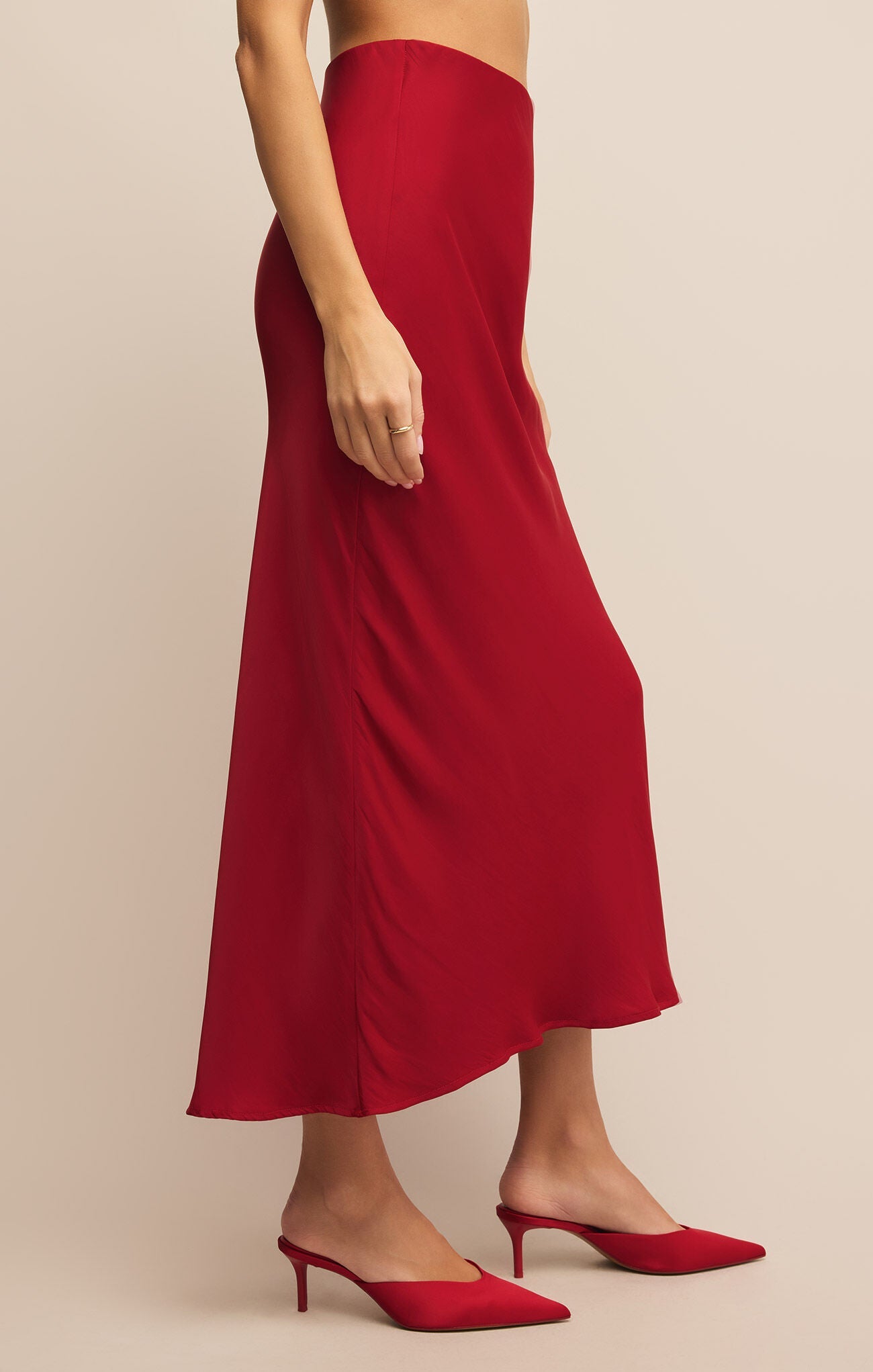 Europa Poly Sheen Skirt Red - Addie Rose Boutique - Austin