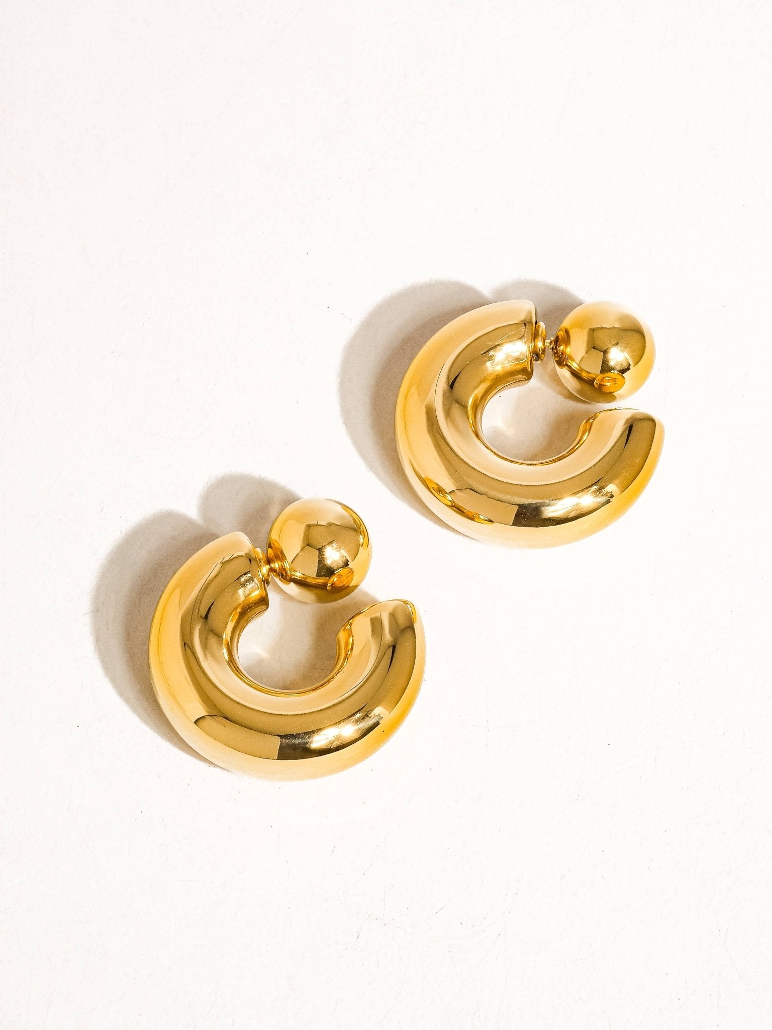 Fernanda 16K Gold Non - Tarnish Ball C Hoop Earring - Addie Rose Boutique - Austin