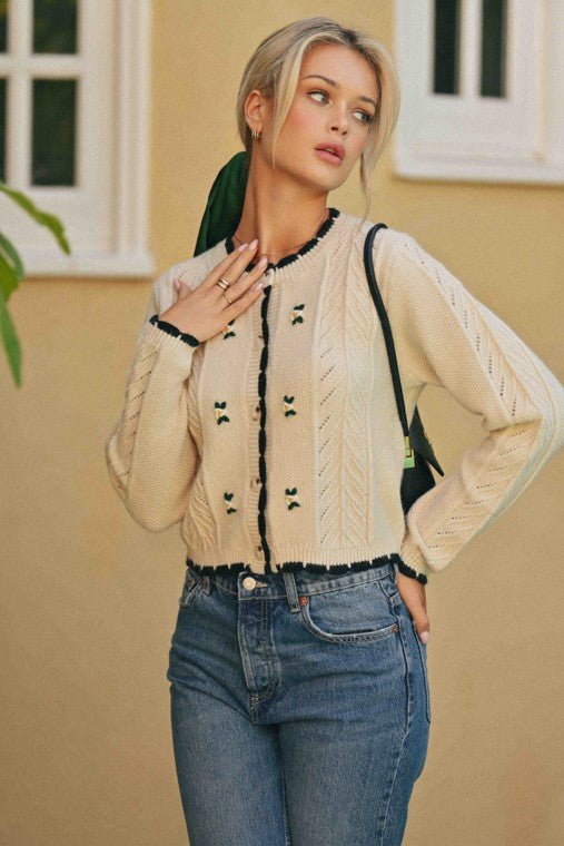 Floral Embroidered Cardigan - Addie Rose Boutique - Austin