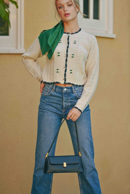 Floral Embroidered Cardigan - Addie Rose Boutique - Austin