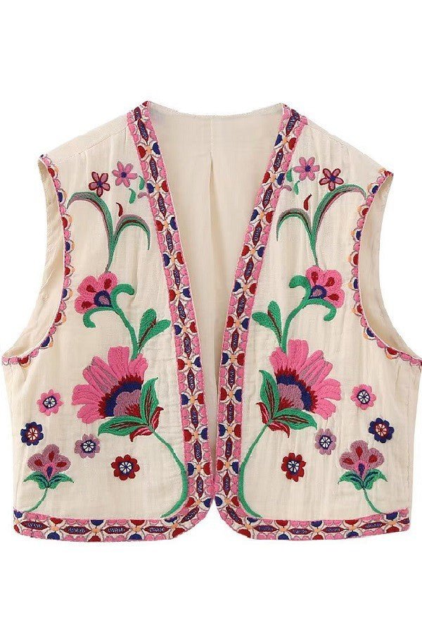 Floral Embroidered Vest - Addie Rose Boutique - Austin