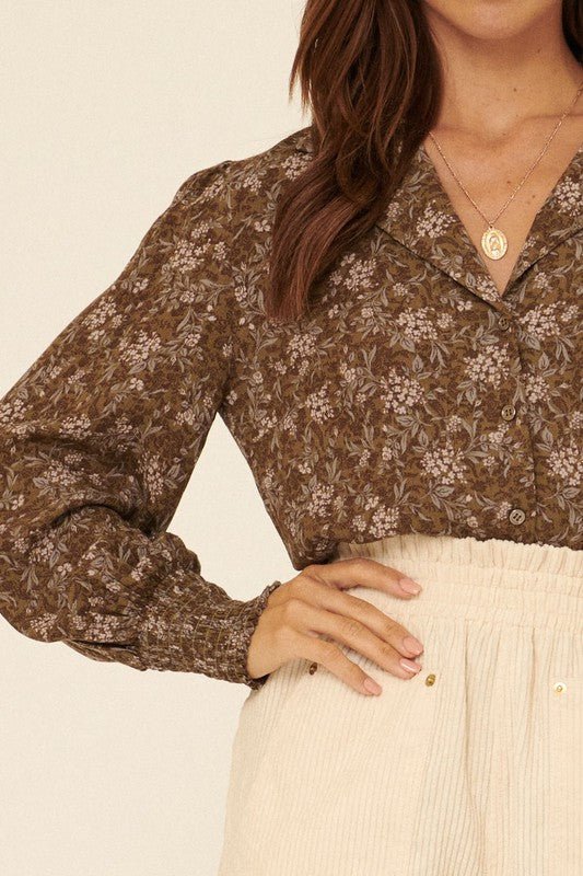 Floral - Print Lapel Button Front Shirt - Addie Rose Boutique - Austin