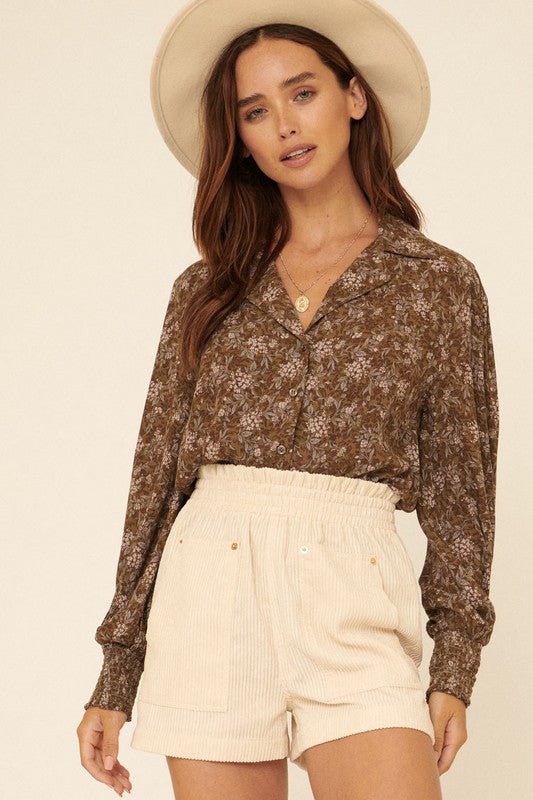 Floral - Print Lapel Button Front Shirt - Addie Rose Boutique - Austin
